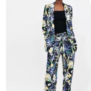 Zara Floral Wide-Leg Pants in Black, Green & Yellow